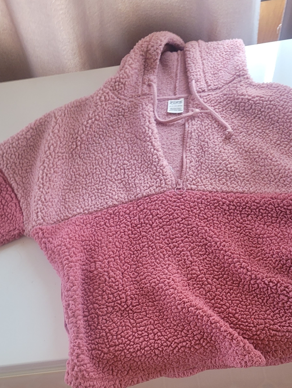 PINK Victoria's Secret Two-Tone Pink Sherpa Half-Zip Hoodie